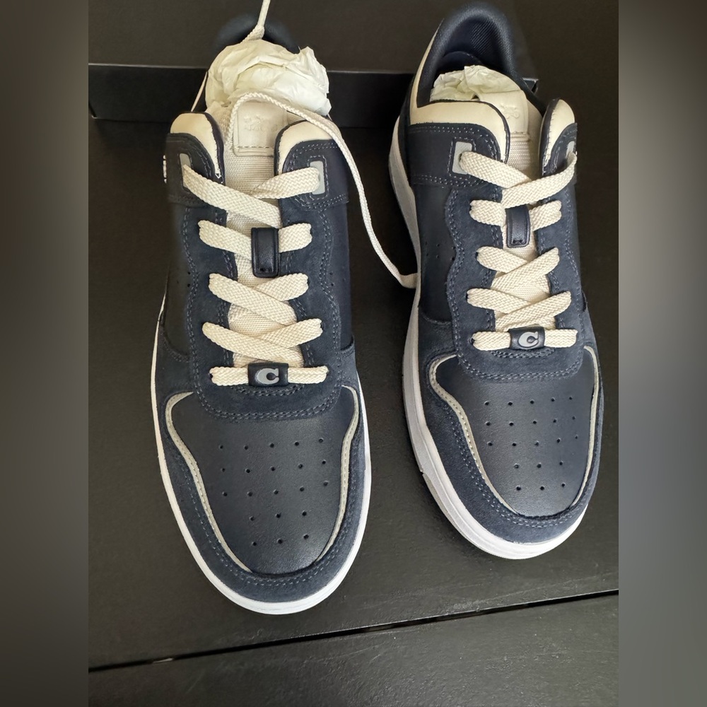 Men’s coach C201 leather and suede navy sneaker - Picture 5 of 9